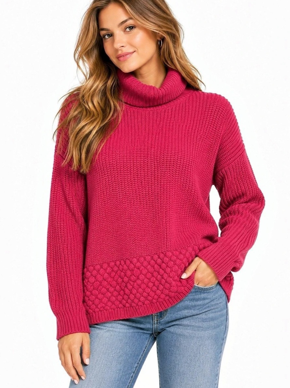 Calvin Klein Cowl Neck Knit Sweater in Raspberry Pink Size Small